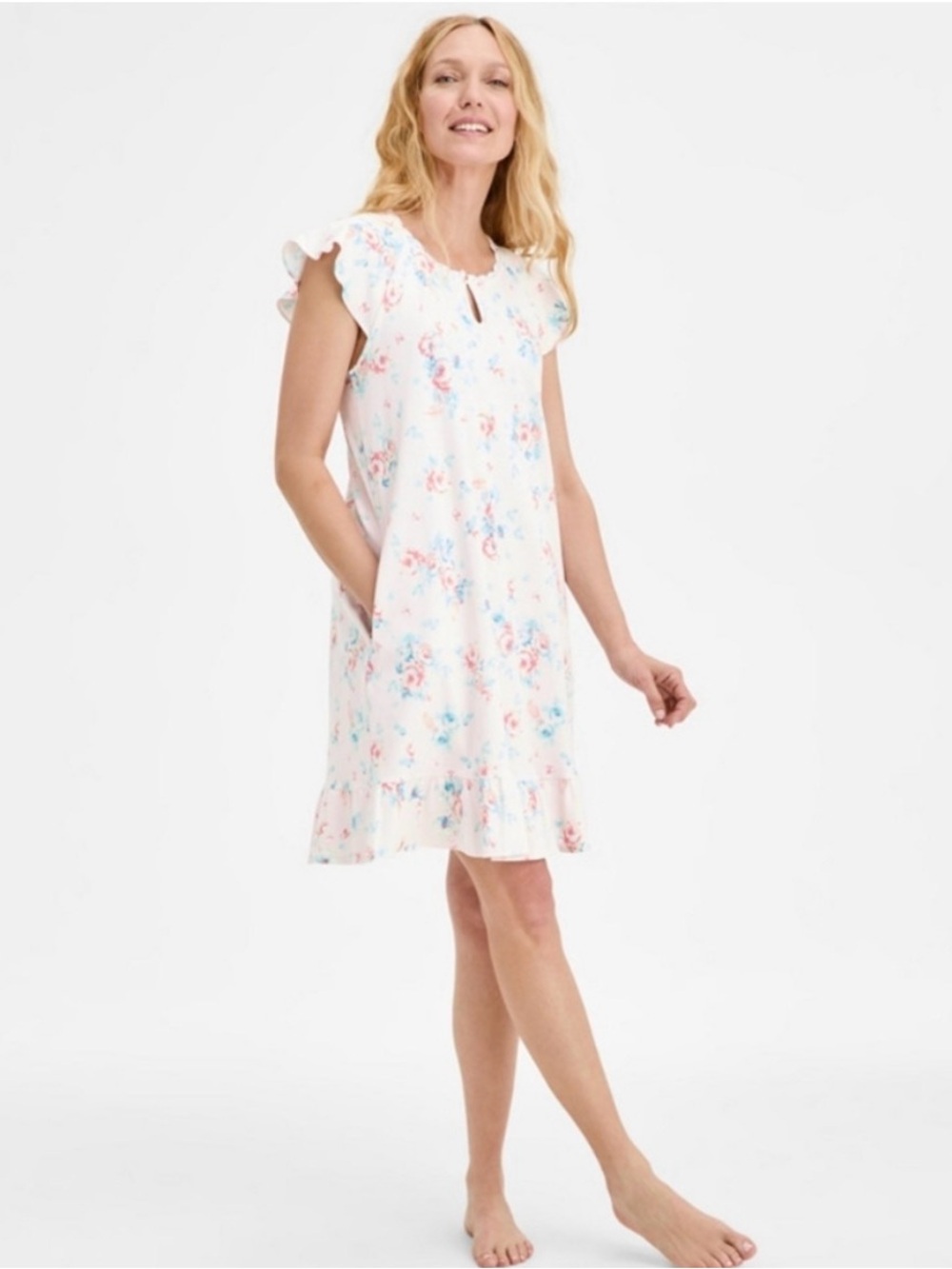 Charter Club White Floral Pajama with Pink and Blue Accents